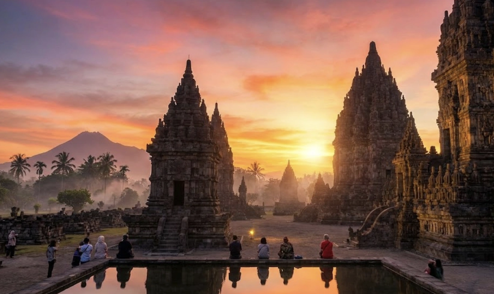 Prambanan Temple in Yogyakarta at sunset